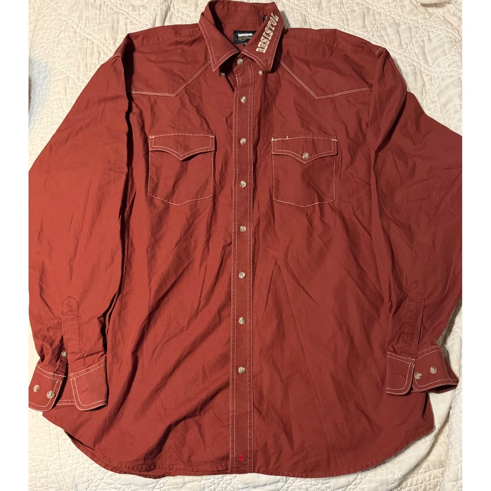 Resistol Rodeo Gear Western Shirt Mens XL Red Long Sleeve Embroidered Ripstop
